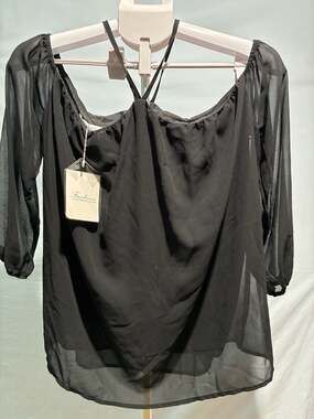 Fashion Classic Collection Black Chiffon Halter Off-the-Shoulder Blouse Size M